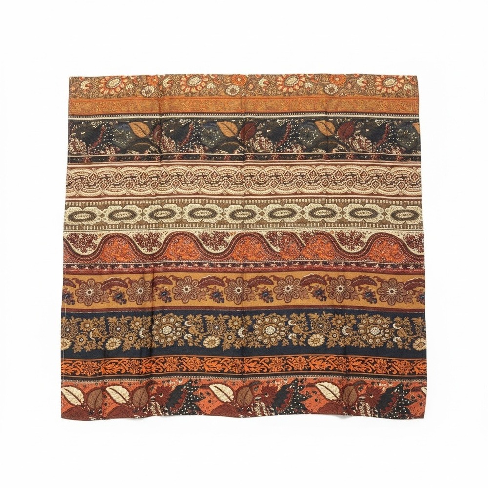 Bohemian Floral Mixed Print Square Scarf Earth Tone Rust Green Autumn